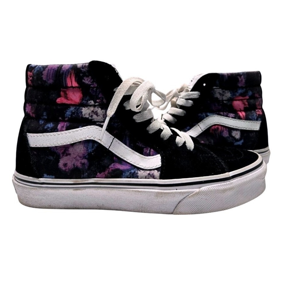 Vans Sk8-Hi Warped Floral Black Purple Suede High Top Skate Shoes Sneakers W 5.5